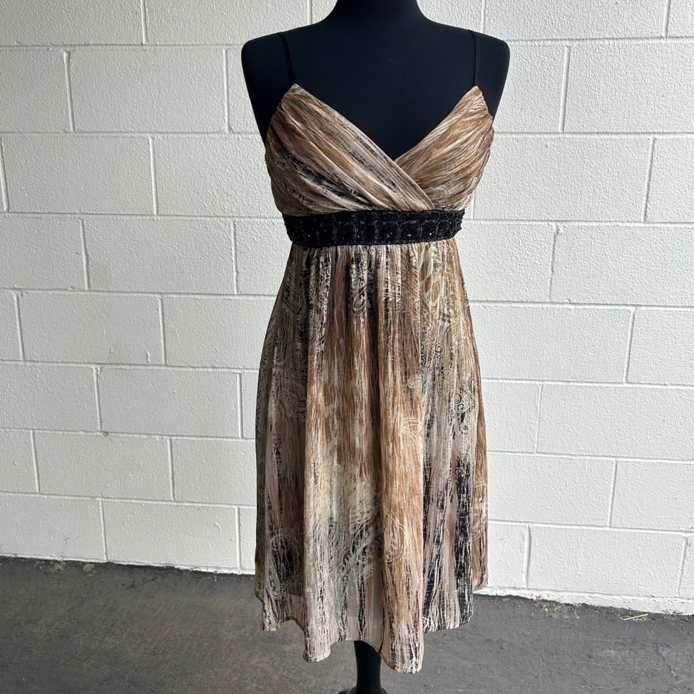 Y2K Roulette Patterned Sheer Prom Formal Dress Brown Size 8